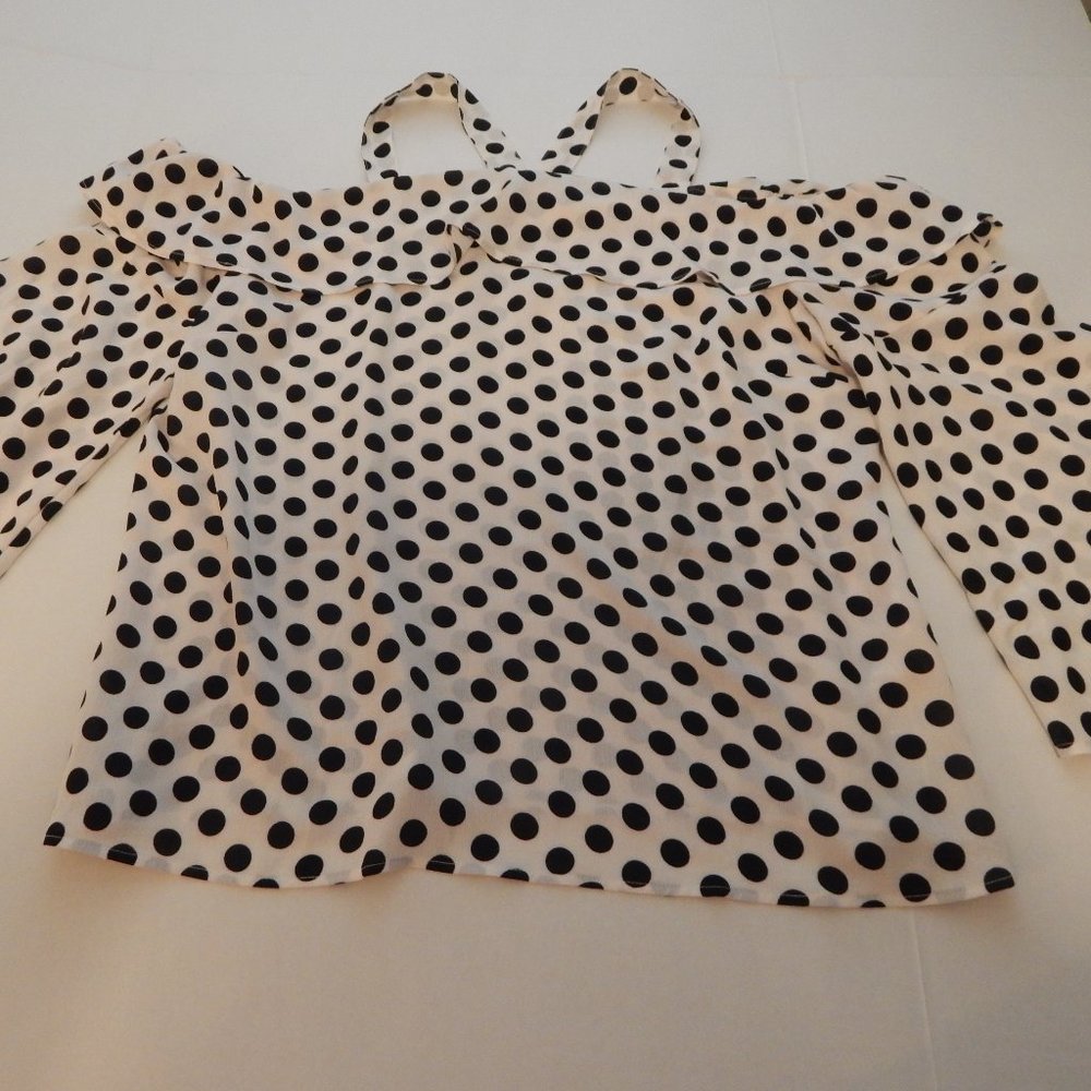 Capsule White with Black Polka Dot Bardot Top Plus